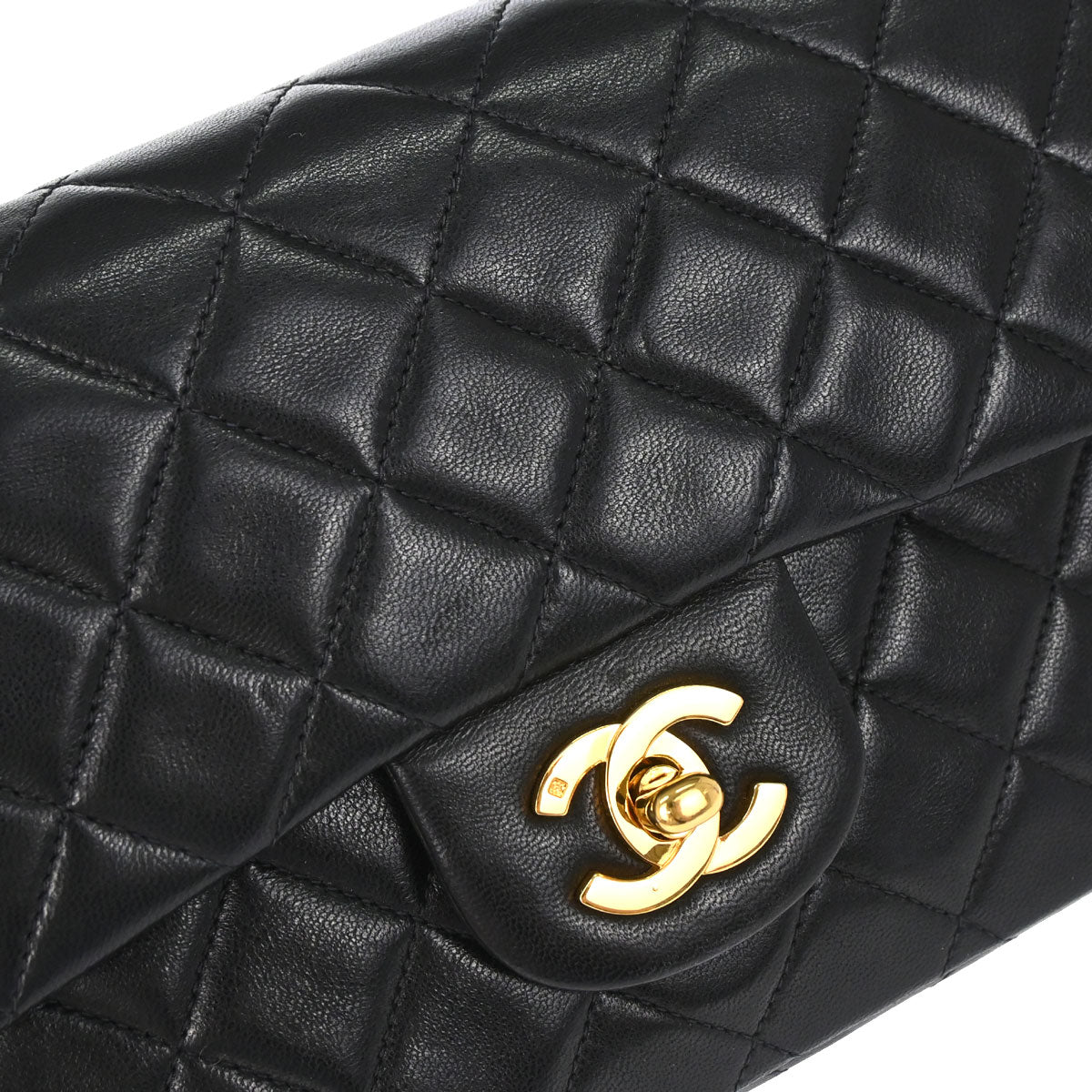 Chanel 1996-1997 Black Lambskin Small Classic Double Flap Shoulder Bag