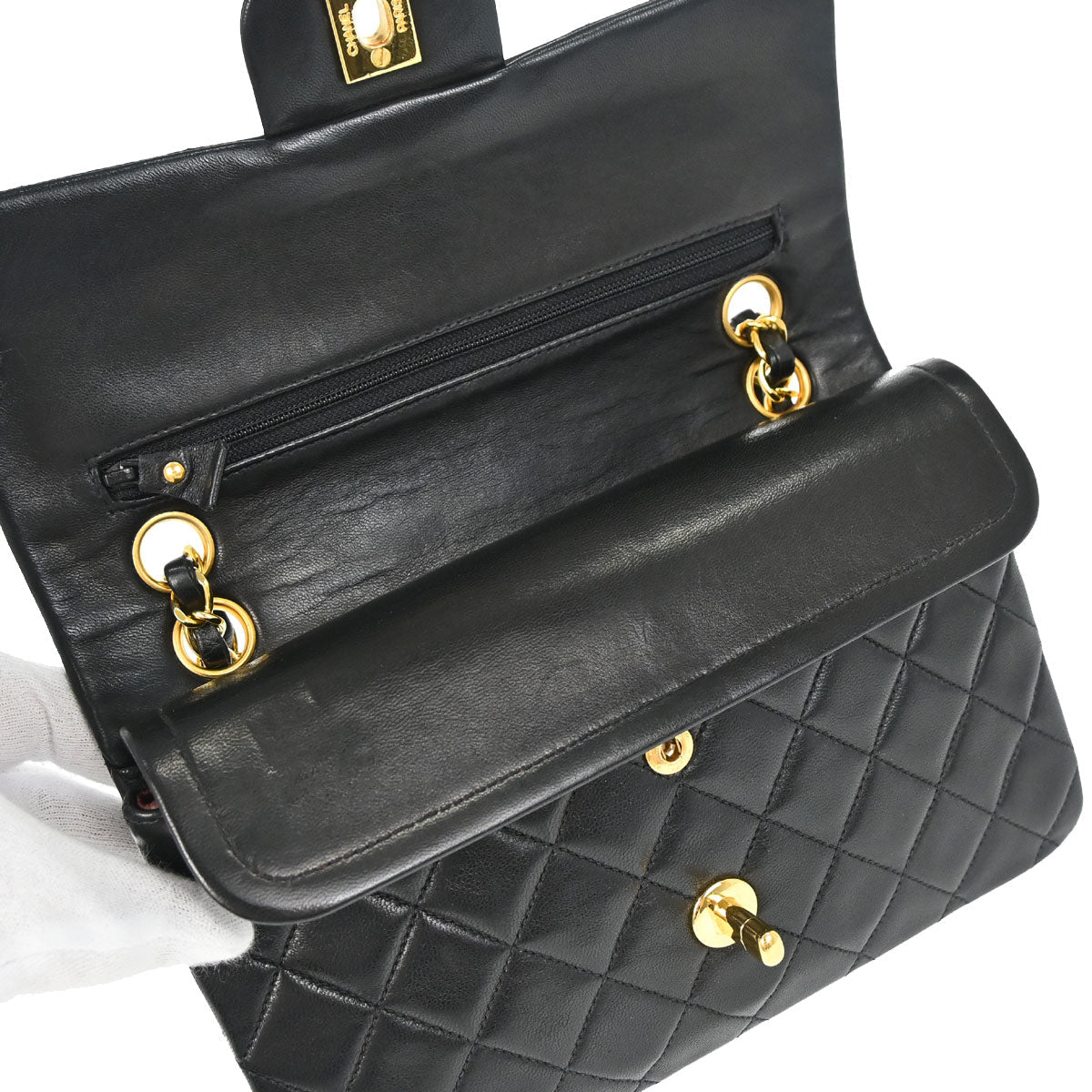 Chanel 1996-1997 Black Lambskin Small Classic Double Flap Shoulder Bag