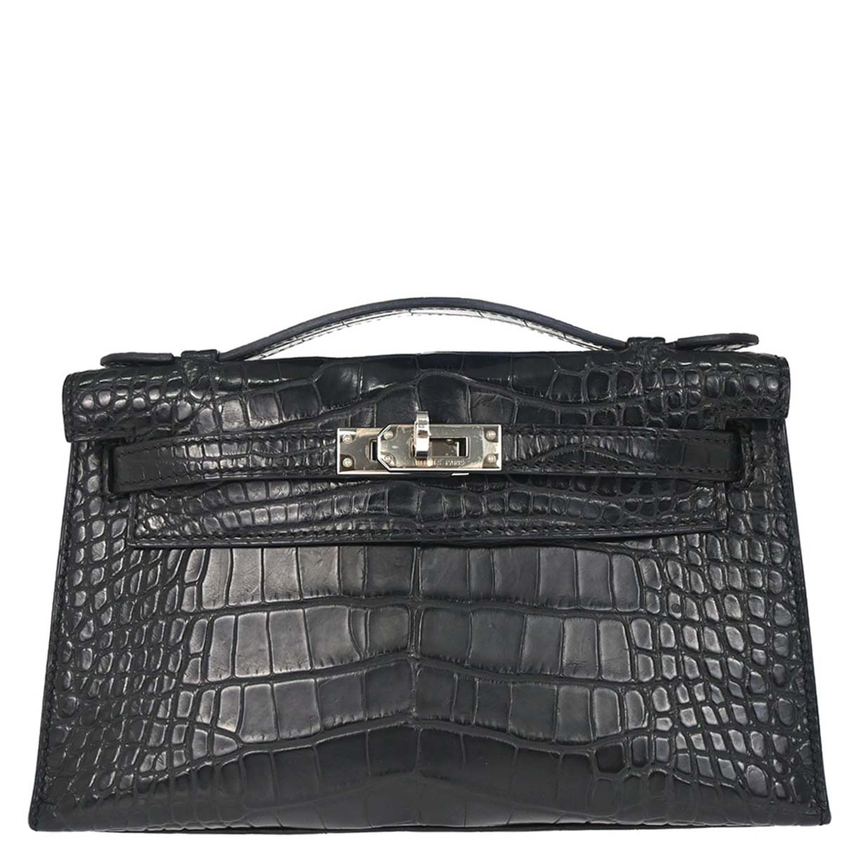 Hermes * Black Matt Alligator Kelly Pochette Handbag