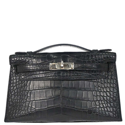 Hermes * Black Matt Alligator Kelly Pochette Handbag