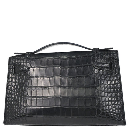 Hermes * Black Matt Alligator Kelly Pochette Handbag
