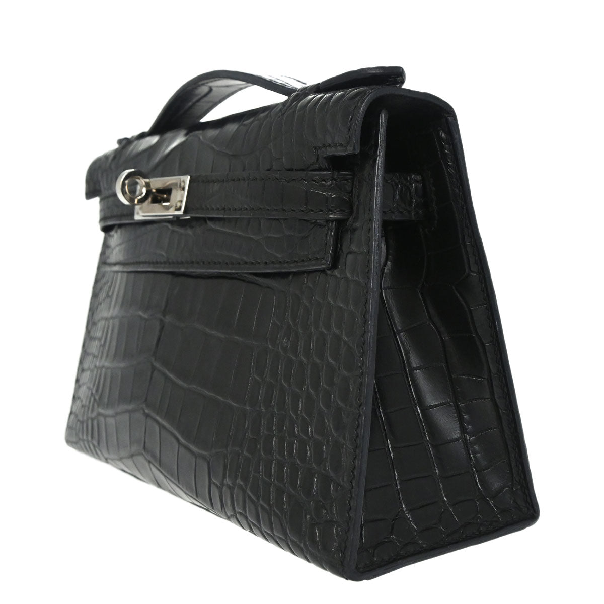 Hermes * Black Matt Alligator Kelly Pochette Handbag