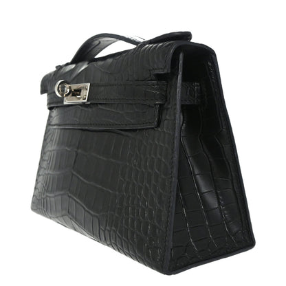 Hermes * Black Matt Alligator Kelly Pochette Handbag