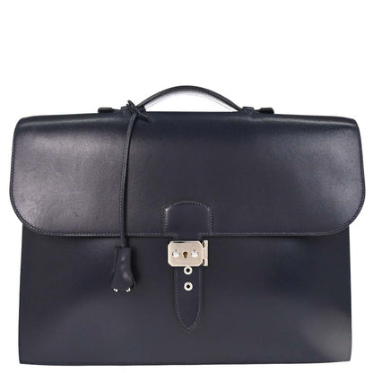 Hermes Blue Indigo Box Calf Sac a Depeches 38 Business Bag Handbag