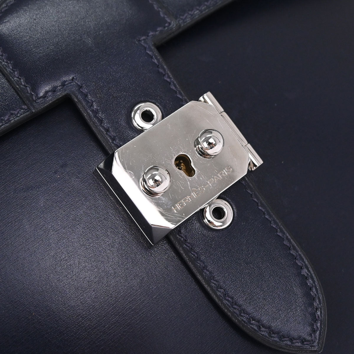 Hermes Blue Indigo Box Calf Sac a Depeches 38 Business Bag Handbag