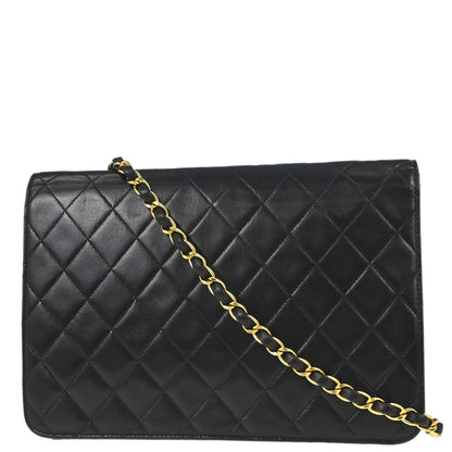Chanel Black Lambskin Pushlock Medium Half Flap Shoulder Bag