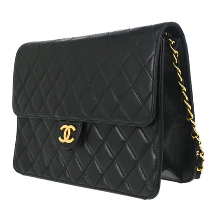 Chanel Black Lambskin Pushlock Medium Half Flap Shoulder Bag
