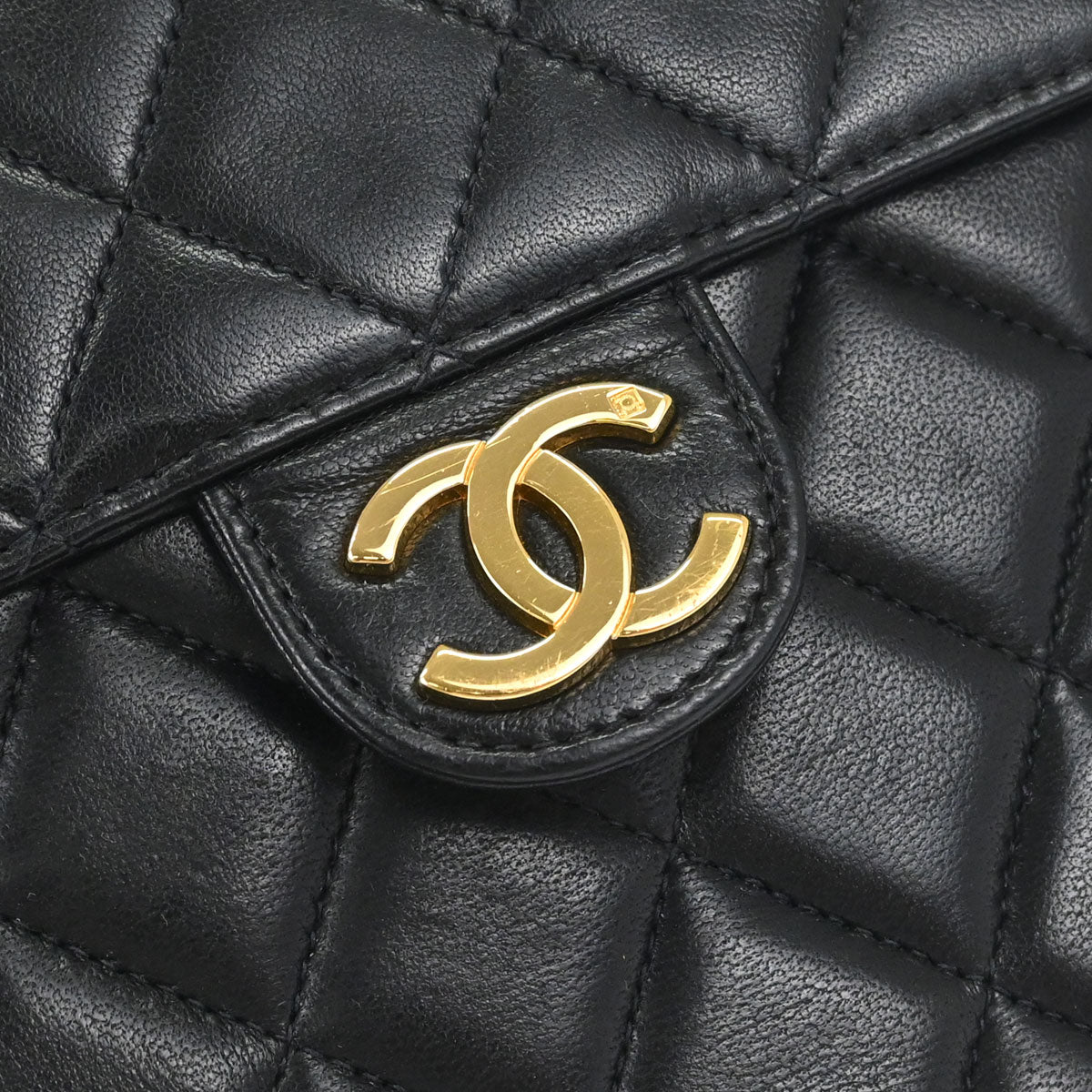 Chanel Black Lambskin Pushlock Medium Half Flap Shoulder Bag