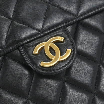 Chanel Black Lambskin Pushlock Medium Half Flap Shoulder Bag