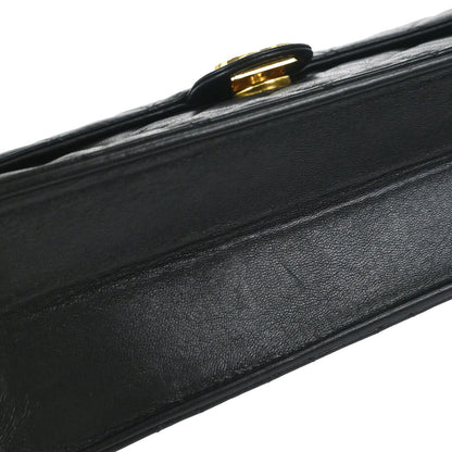 Chanel Black Lambskin Pushlock Medium Half Flap Shoulder Bag