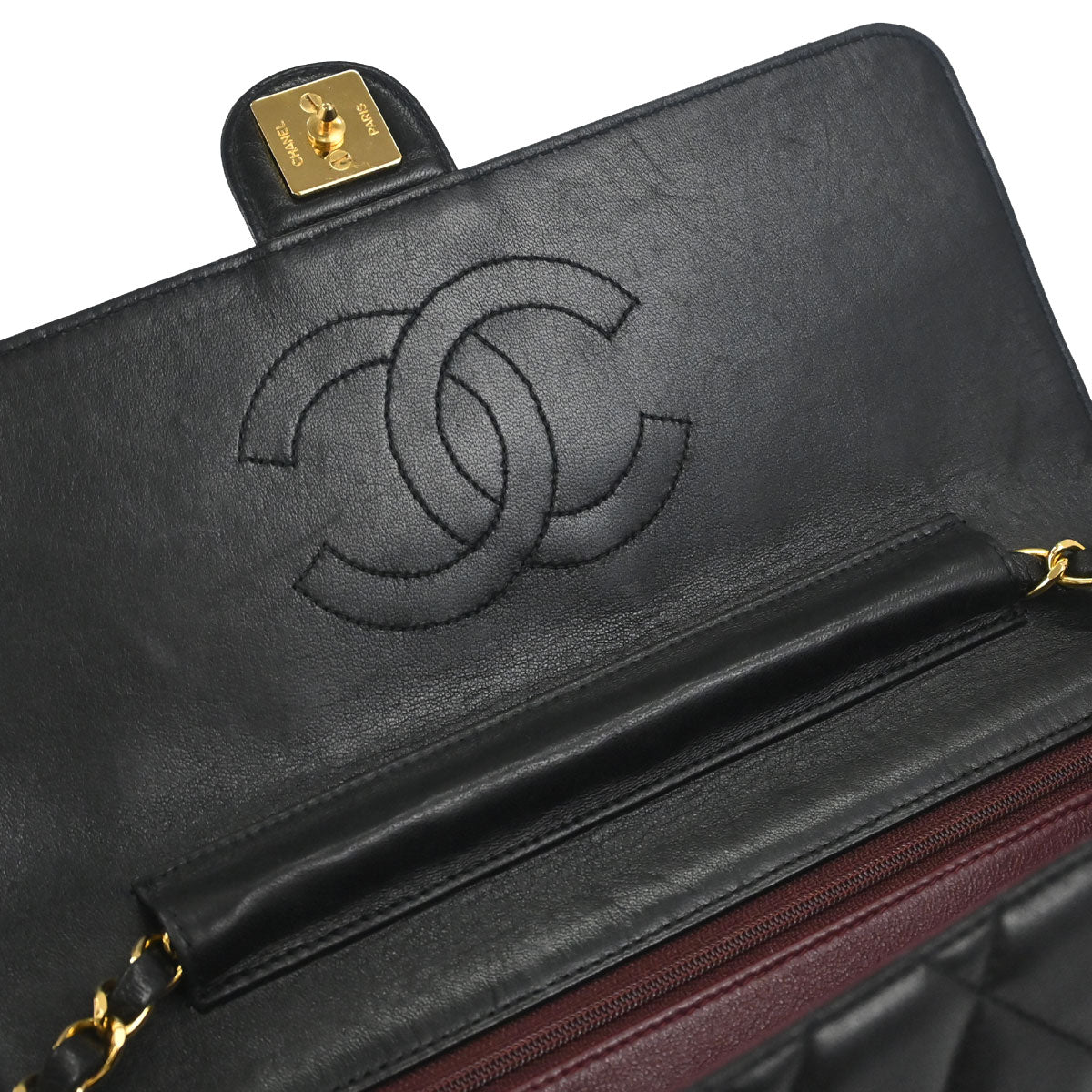 Chanel Black Lambskin Pushlock Medium Half Flap Shoulder Bag