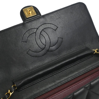 Chanel Black Lambskin Pushlock Medium Half Flap Shoulder Bag