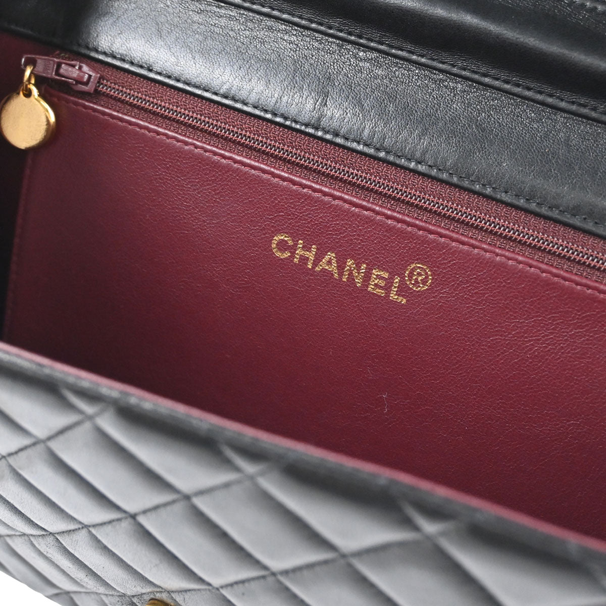 Chanel Black Lambskin Pushlock Medium Half Flap Shoulder Bag