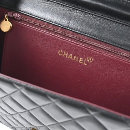 Chanel Black Lambskin Pushlock Medium Half Flap Shoulder Bag