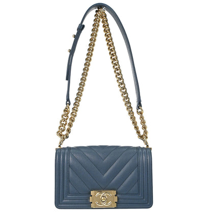 Boy Chanel 2018 Light Blue Caviar Skin Small Chain Shoulder Bag
