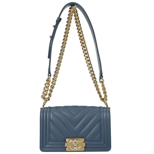 Boy Chanel 2018 Light Blue Caviar Skin Small Chain Shoulder Bag