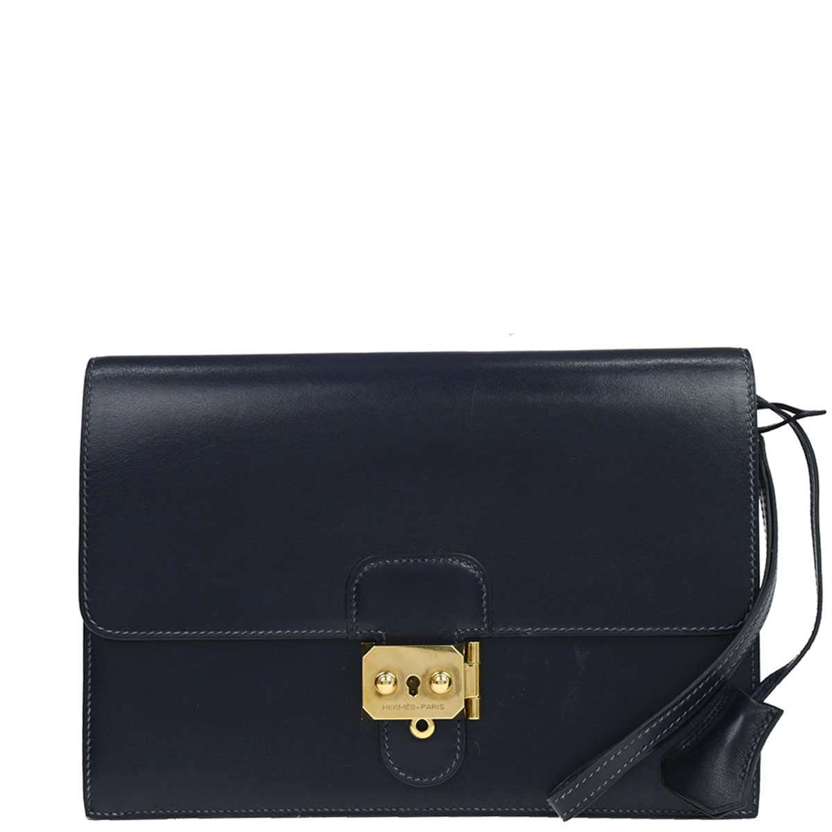 Hermes Blue Navy Box Calf Pochette Jet Clutch Bag