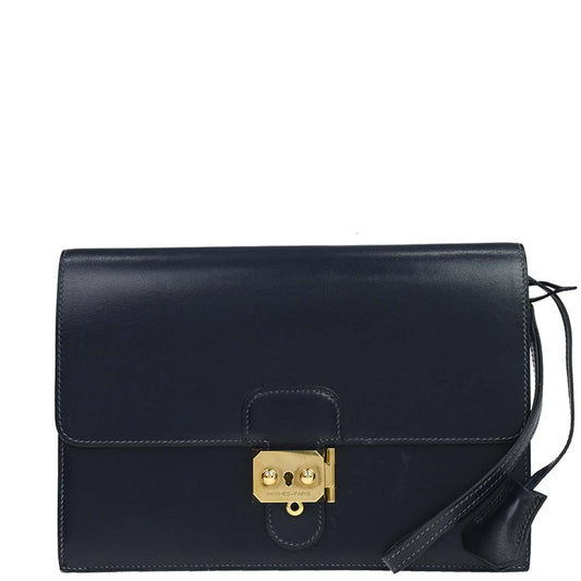 Hermes Blue Navy Box Calf Pochette Jet Clutch Bag