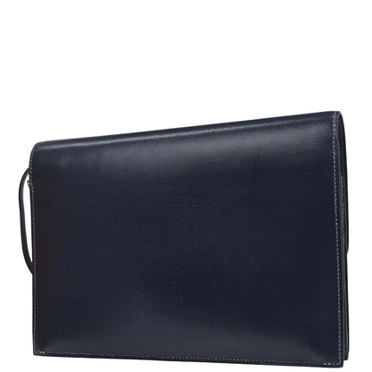 Hermes Blue Navy Box Calf Pochette Jet Clutch Bag