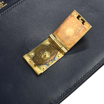 Hermes Blue Navy Box Calf Pochette Jet Clutch Bag