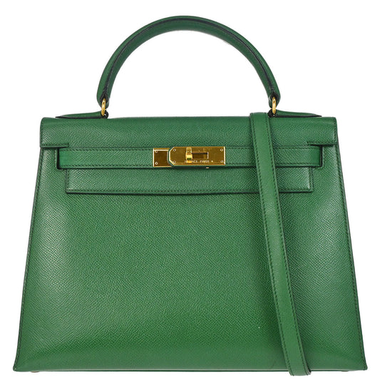 Hermes Green Courchevel Kelly 28 Sellier 2way Shoulder Handbag