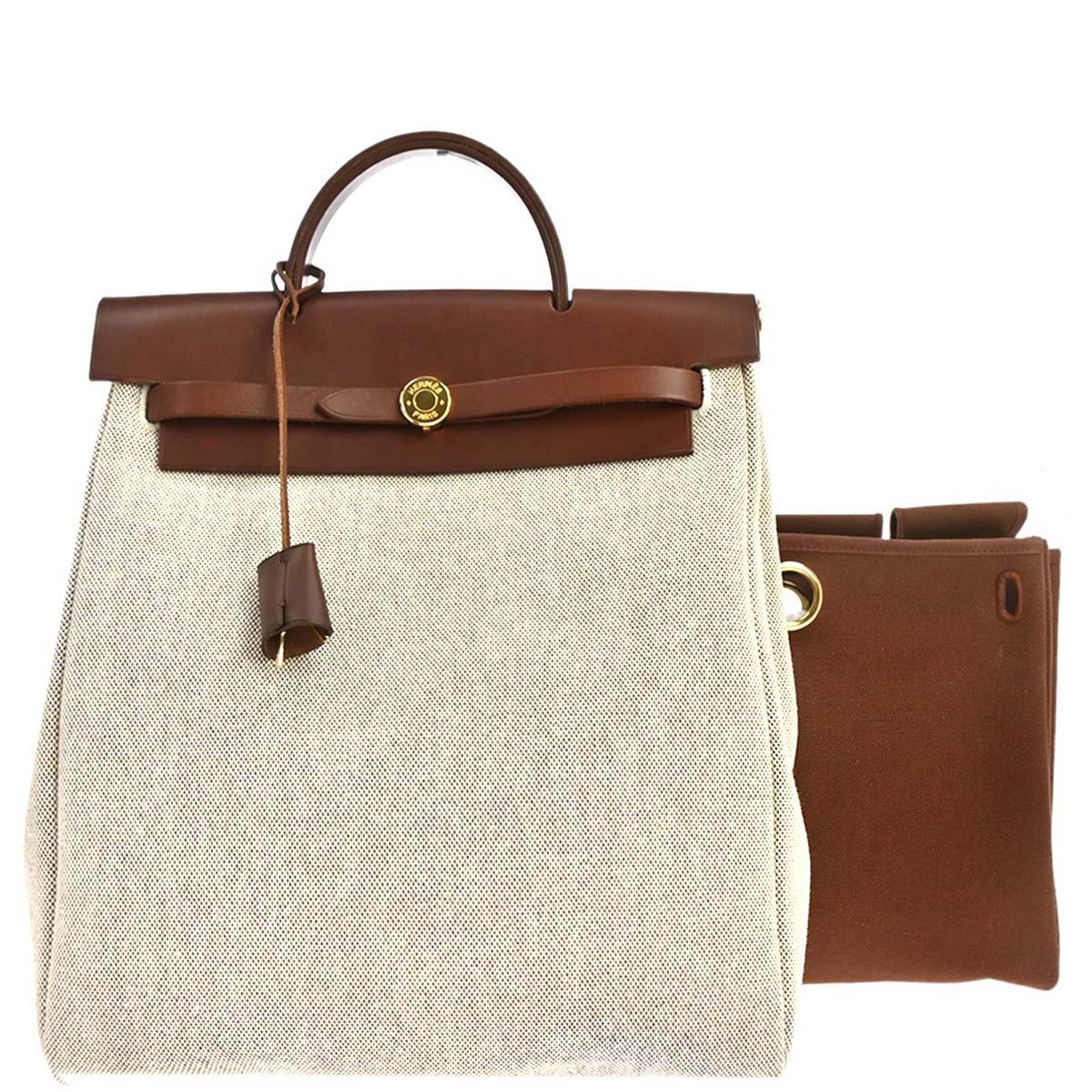 Hermes Beige Brown Toile H Herbag a Dos 2 in 1 Backpack