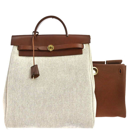 Hermes Beige Brown Toile H Herbag a Dos 2 in 1 Backpack