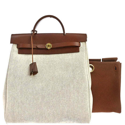 Hermes Beige Brown Toile H Herbag a Dos 2 in 1 Backpack
