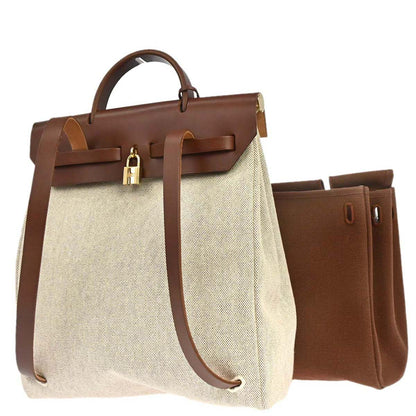 Hermes Beige Brown Toile H Herbag a Dos 2 in 1 Backpack