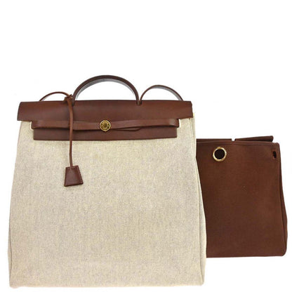 Hermes Beige Brown Toile H Herbag MM 2 in 1 Shoulder Handbag