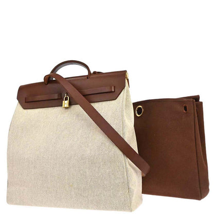 Hermes Beige Brown Toile H Herbag MM 2 in 1 Shoulder Handbag