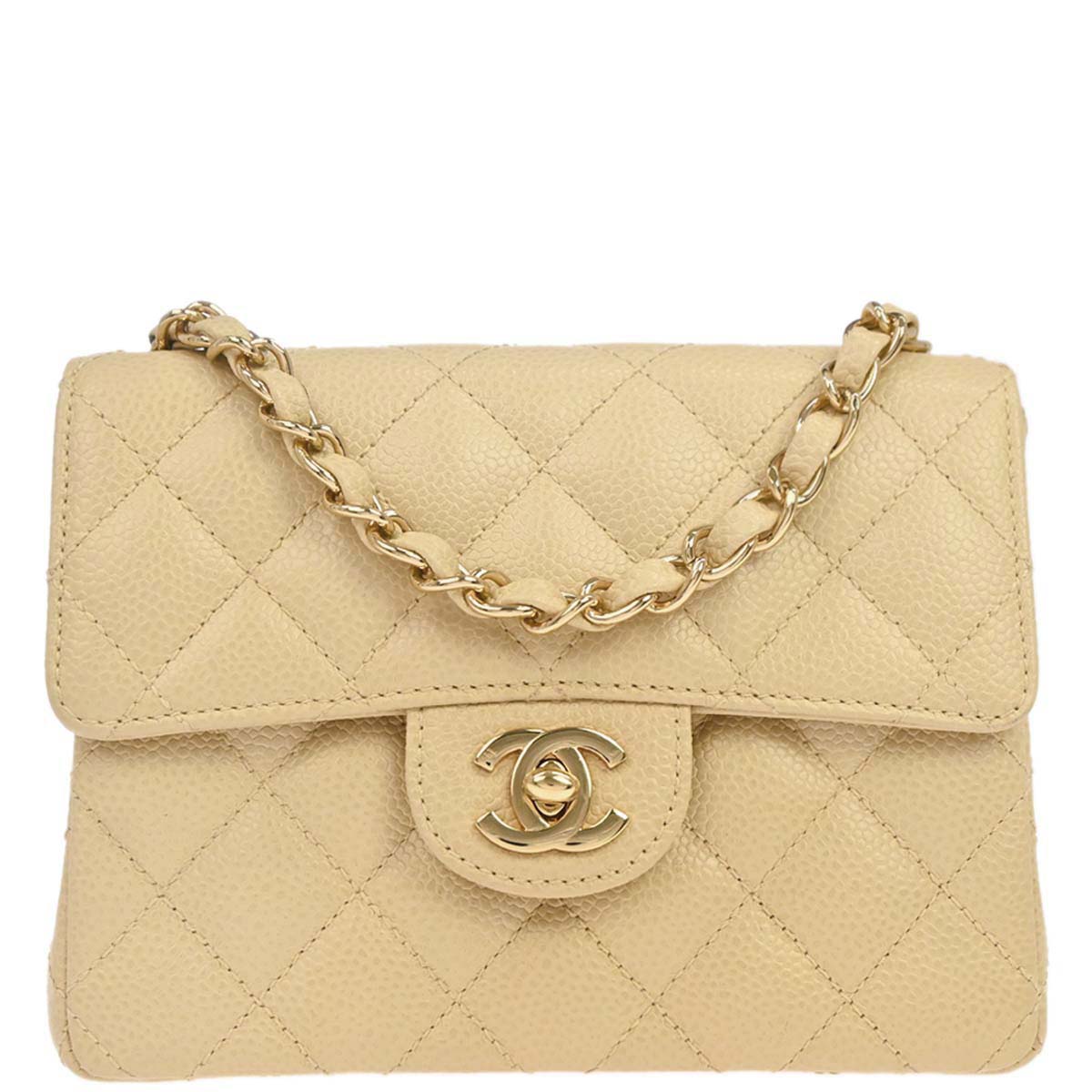 Chanel 2005-2006 Beige Caviar Skin Mini Classic Square Flap Shoulder Bag 17