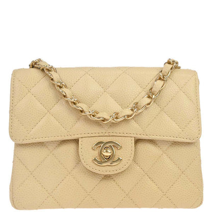 Chanel 2005-2006 Beige Caviar Skin Mini Classic Square Flap Shoulder Bag 17