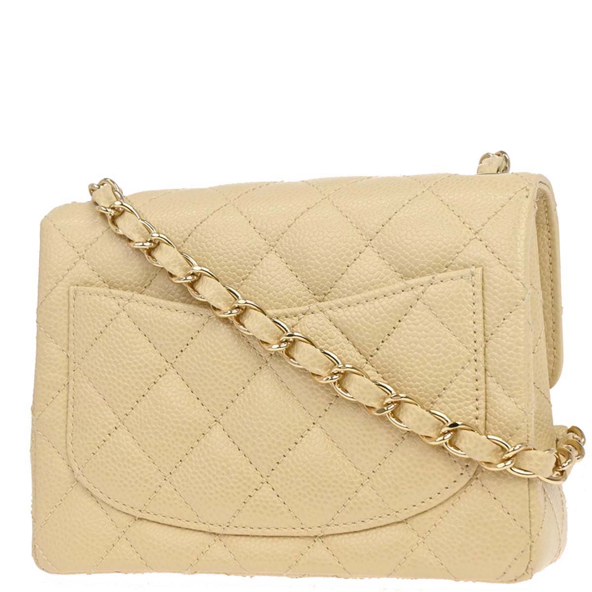 Chanel 2005-2006 Beige Caviar Skin Mini Classic Square Flap Shoulder Bag 17