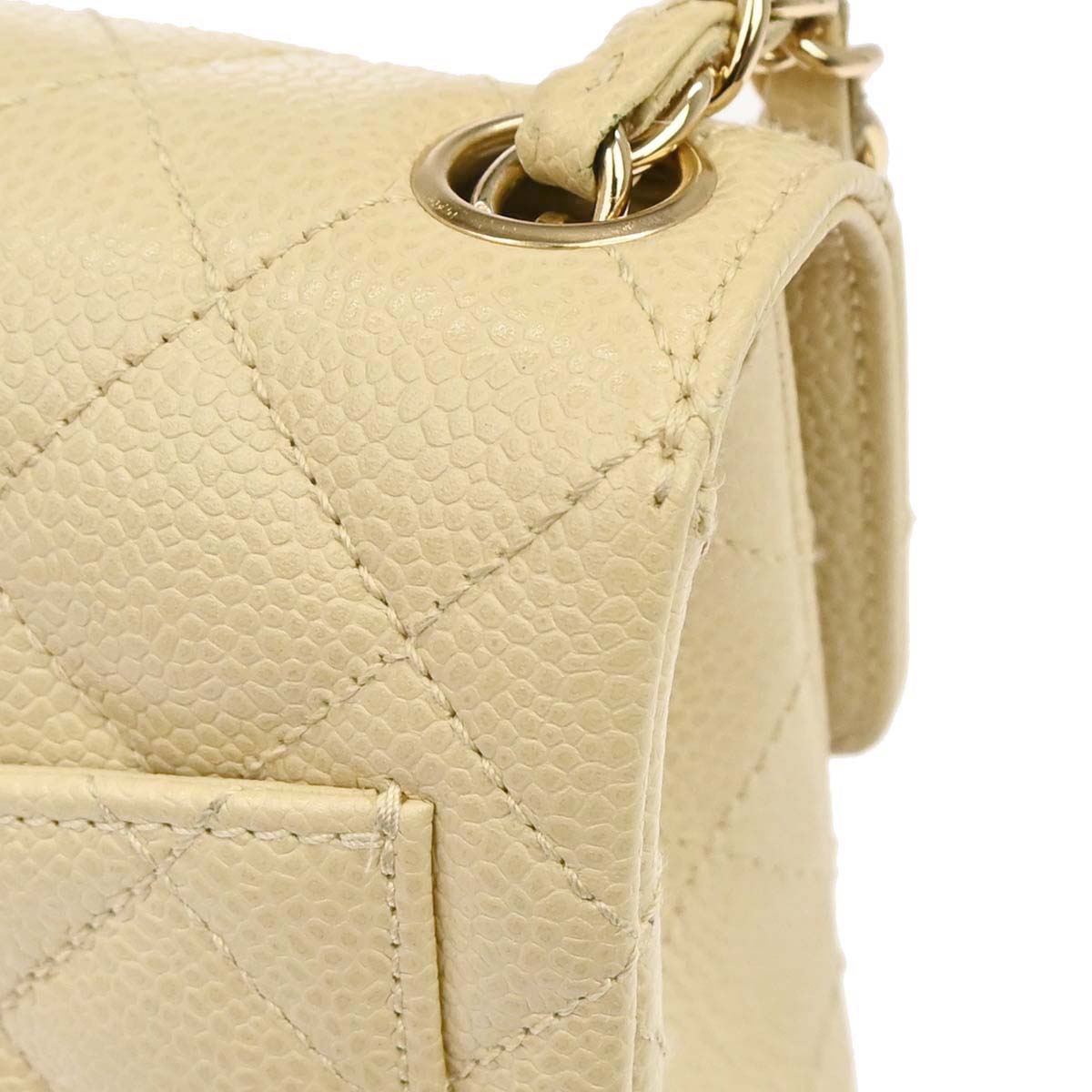 Chanel 2005-2006 Beige Caviar Skin Mini Classic Square Flap Shoulder Bag 17