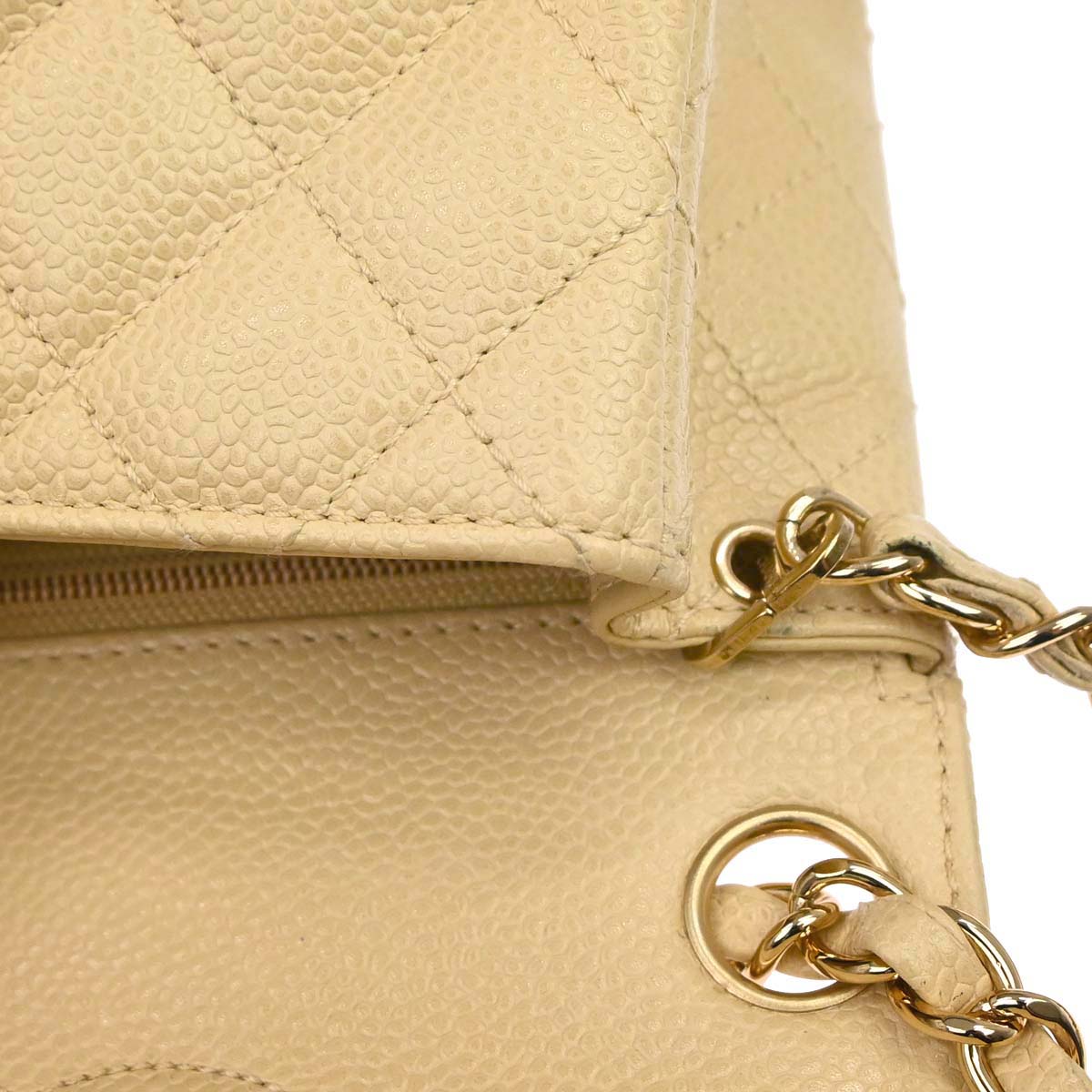 Chanel 2005-2006 Beige Caviar Skin Mini Classic Square Flap Shoulder Bag 17