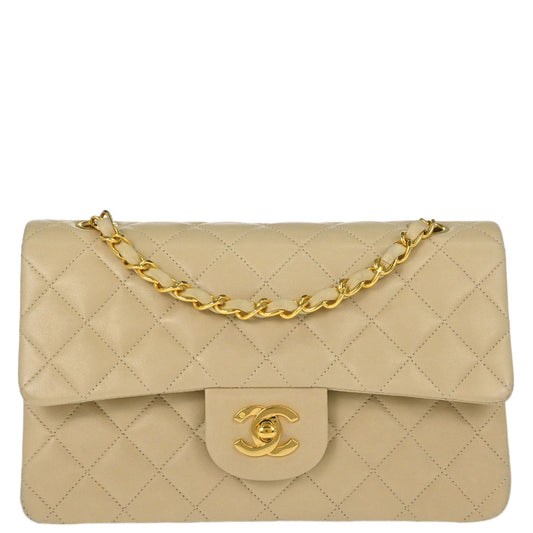Chanel Beige Lambskin Medium Classic Double Flap Shoulder Bag