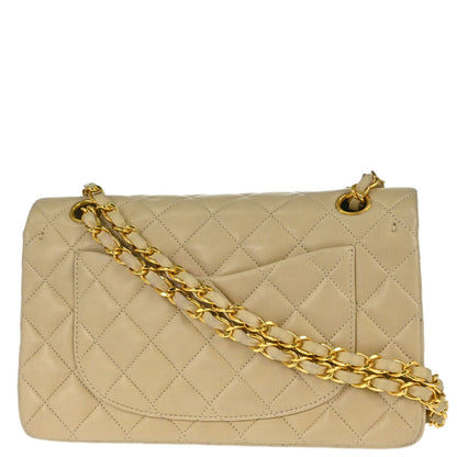 Chanel Beige Lambskin Medium Classic Double Flap Shoulder Bag