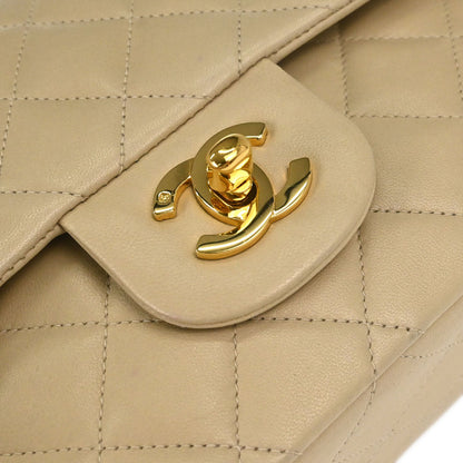 Chanel Beige Lambskin Medium Classic Double Flap Shoulder Bag