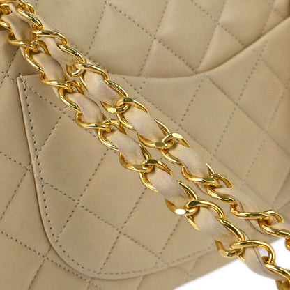 Chanel Beige Lambskin Medium Classic Double Flap Shoulder Bag