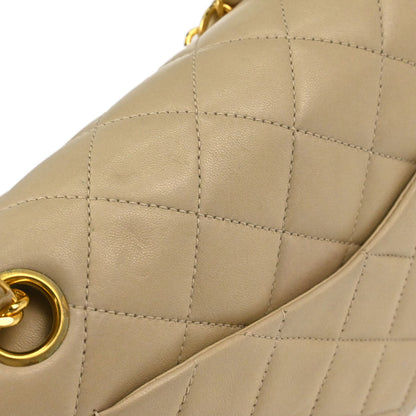 Chanel Beige Lambskin Medium Classic Double Flap Shoulder Bag