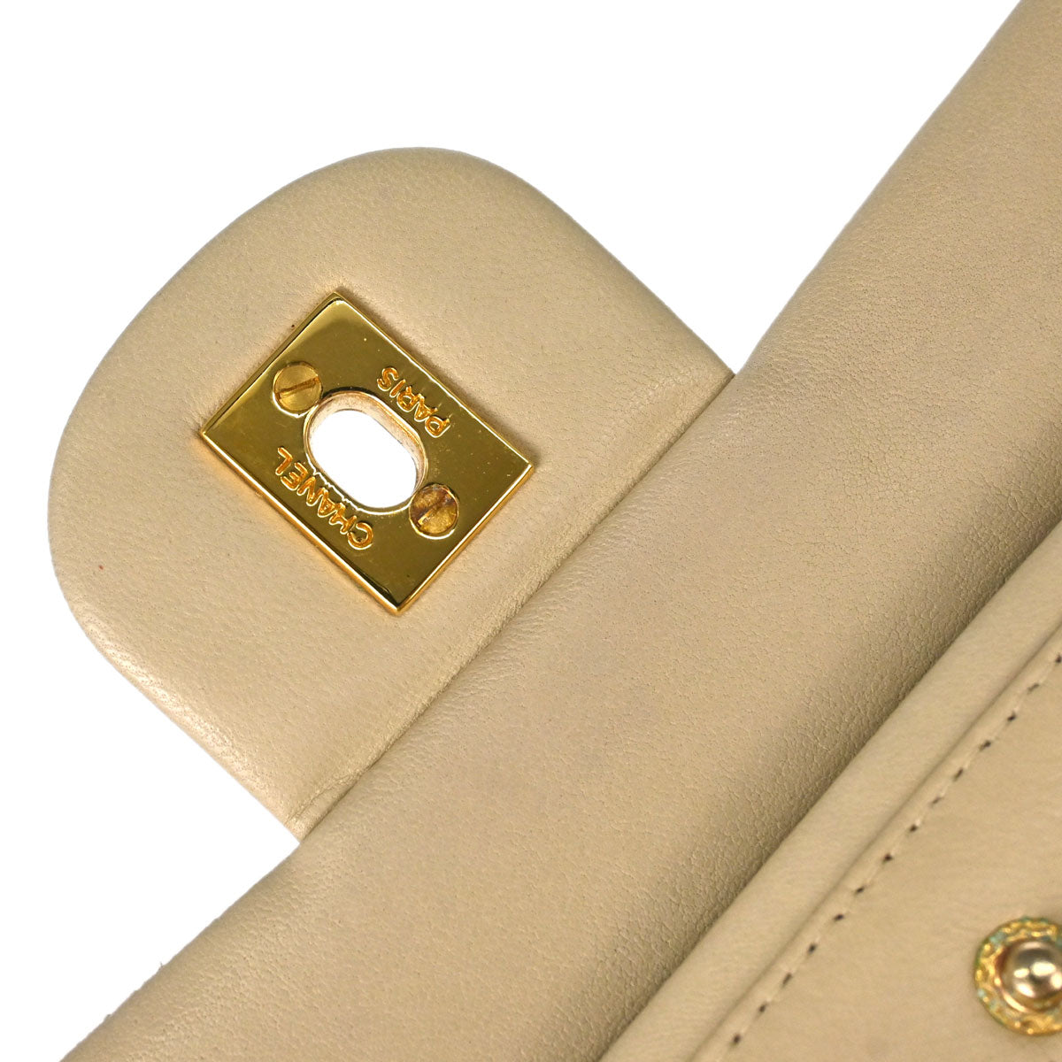 Chanel Beige Lambskin Medium Classic Double Flap Shoulder Bag