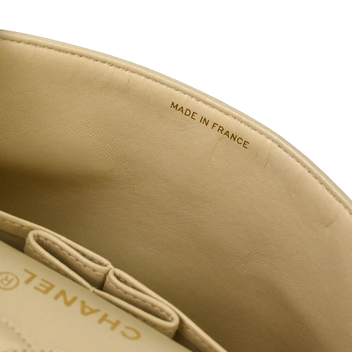 Chanel Beige Lambskin Medium Classic Double Flap Shoulder Bag