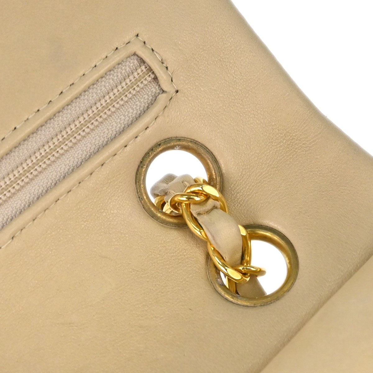 Chanel Beige Lambskin Medium Classic Double Flap Shoulder Bag