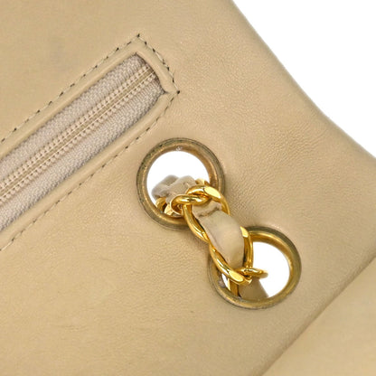 Chanel Beige Lambskin Medium Classic Double Flap Shoulder Bag