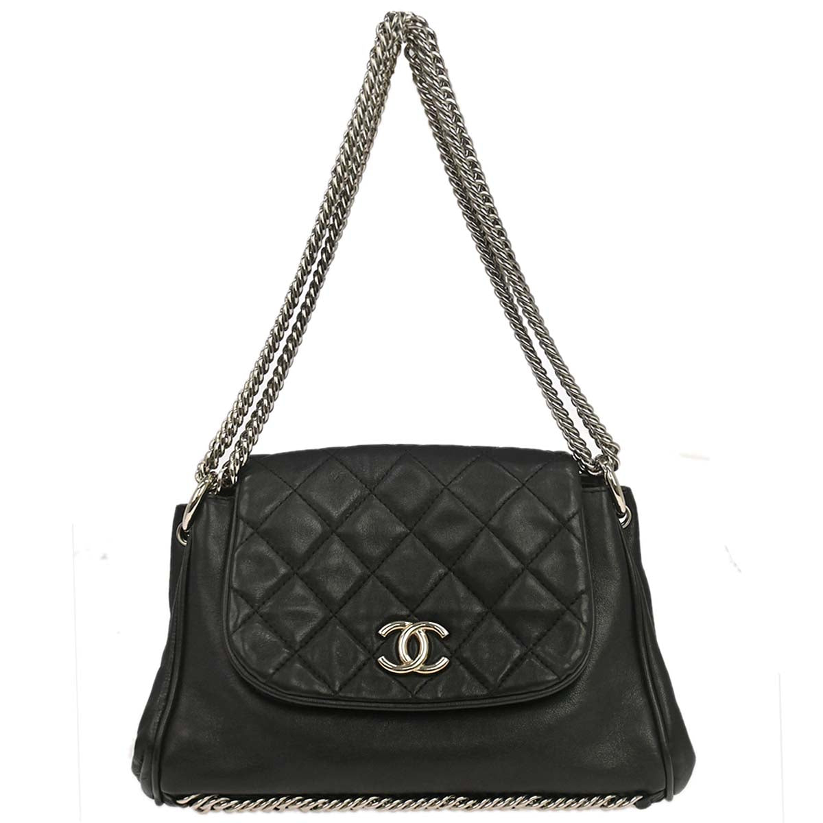 Chanel Black Lambskin Accordion Flap Shoulder Bag
