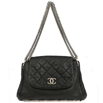Chanel Black Lambskin Accordion Flap Shoulder Bag