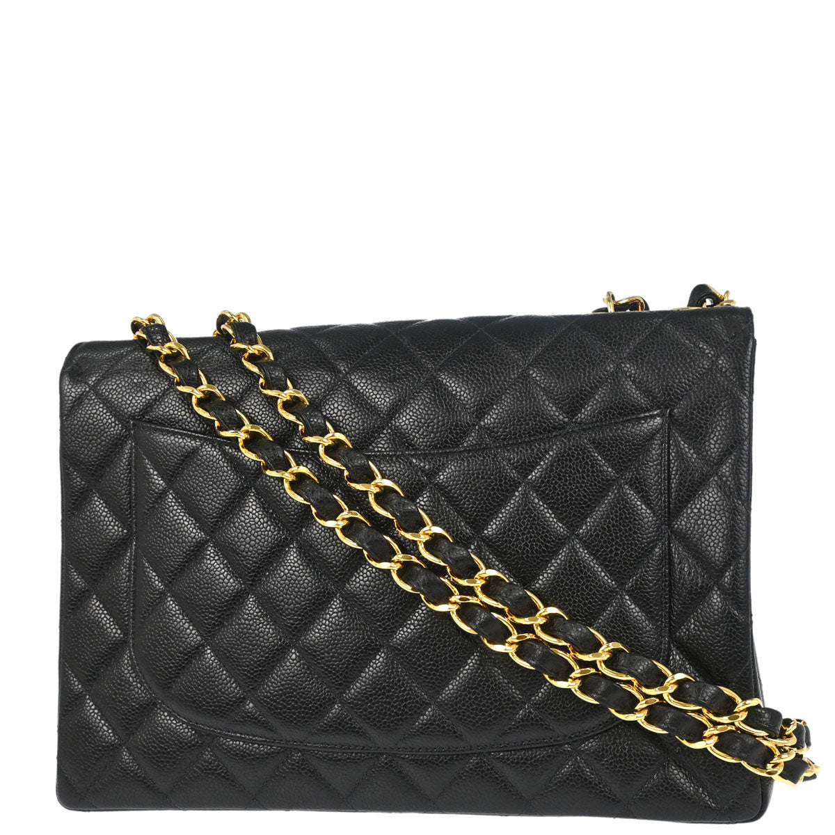 Chanel 1997-1999 Black Caviar Skin Jumbo Classic Flap Shoulder Bag