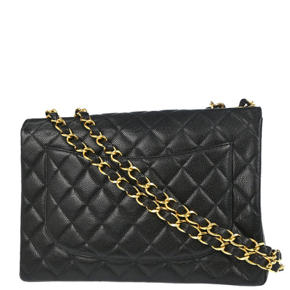 Chanel 1997-1999 Black Caviar Skin Jumbo Classic Flap Shoulder Bag
