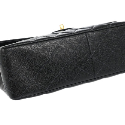 Chanel 1997-1999 Black Caviar Skin Jumbo Classic Flap Shoulder Bag